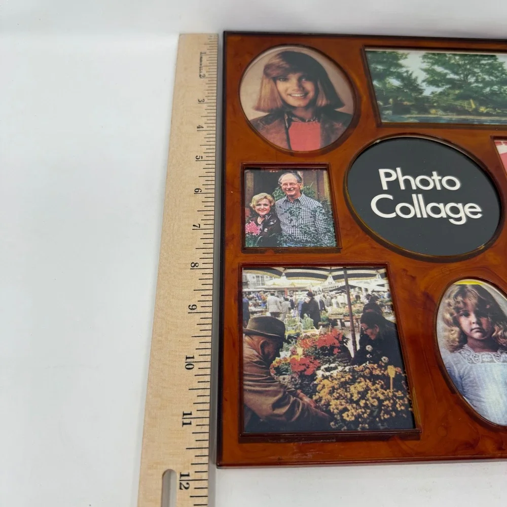 VTG JSNY Faux Tortoise Shell Photo Collage Frame 7 Openings Amber Swirl 11.5in